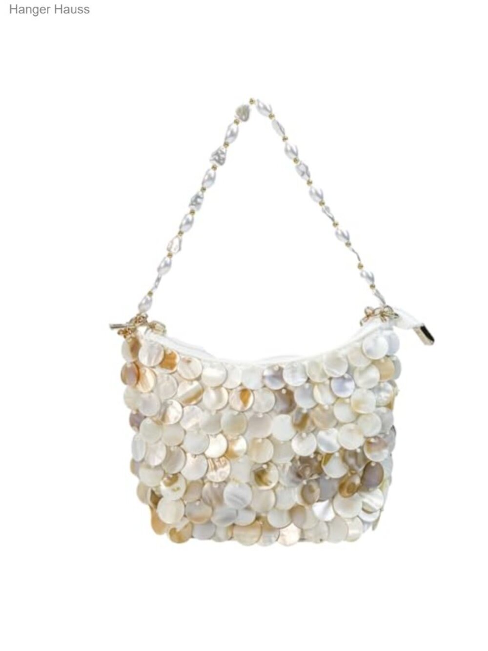 Handmade Shell Beaded Clutch Purse with Chain Strap